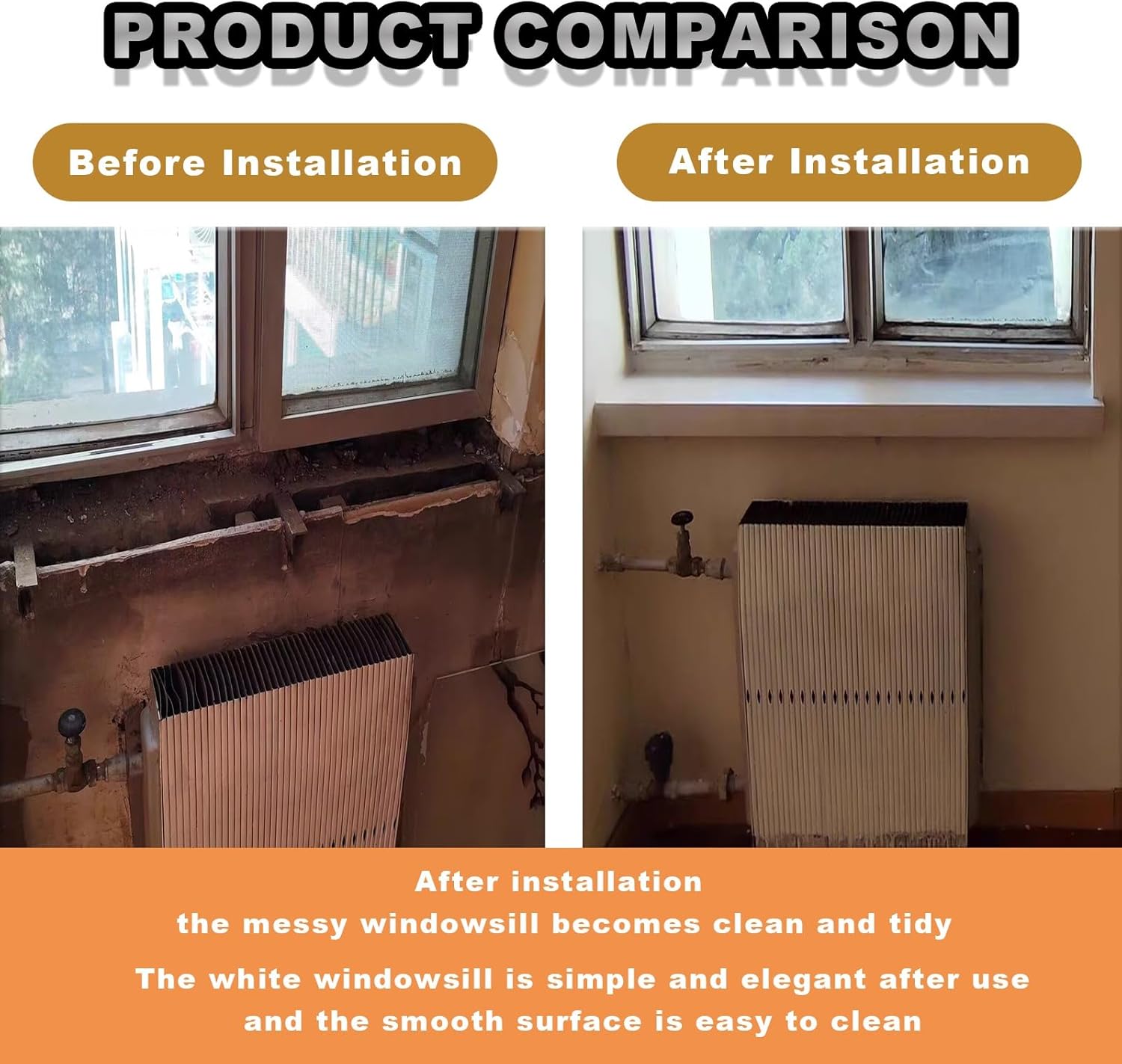 Pure White Color Window Sill Protector ，Cuttable Extender,Easy to Clean Smooth Countertop