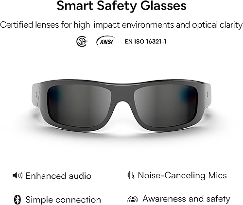 Vista 2 de Gafas de Seguridad Inteligentes Lucyd Armor, Montura TR90, Lentes Adaptables a la Luz, Altavoces de Oído Abierto y Micrófono - ANSI Z87.1