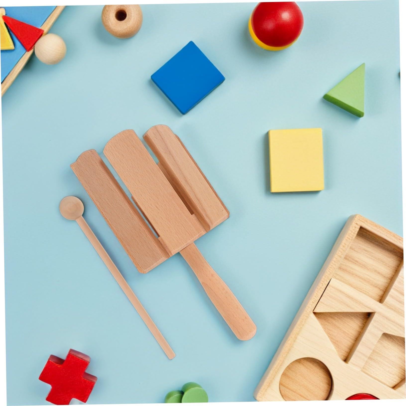 ORFOFE 2 Piezas Instrumentos Orff de Madera Maciza Tonos con Baqueta Juguetes Musicales Montessori para Bebés y Educación Temprana