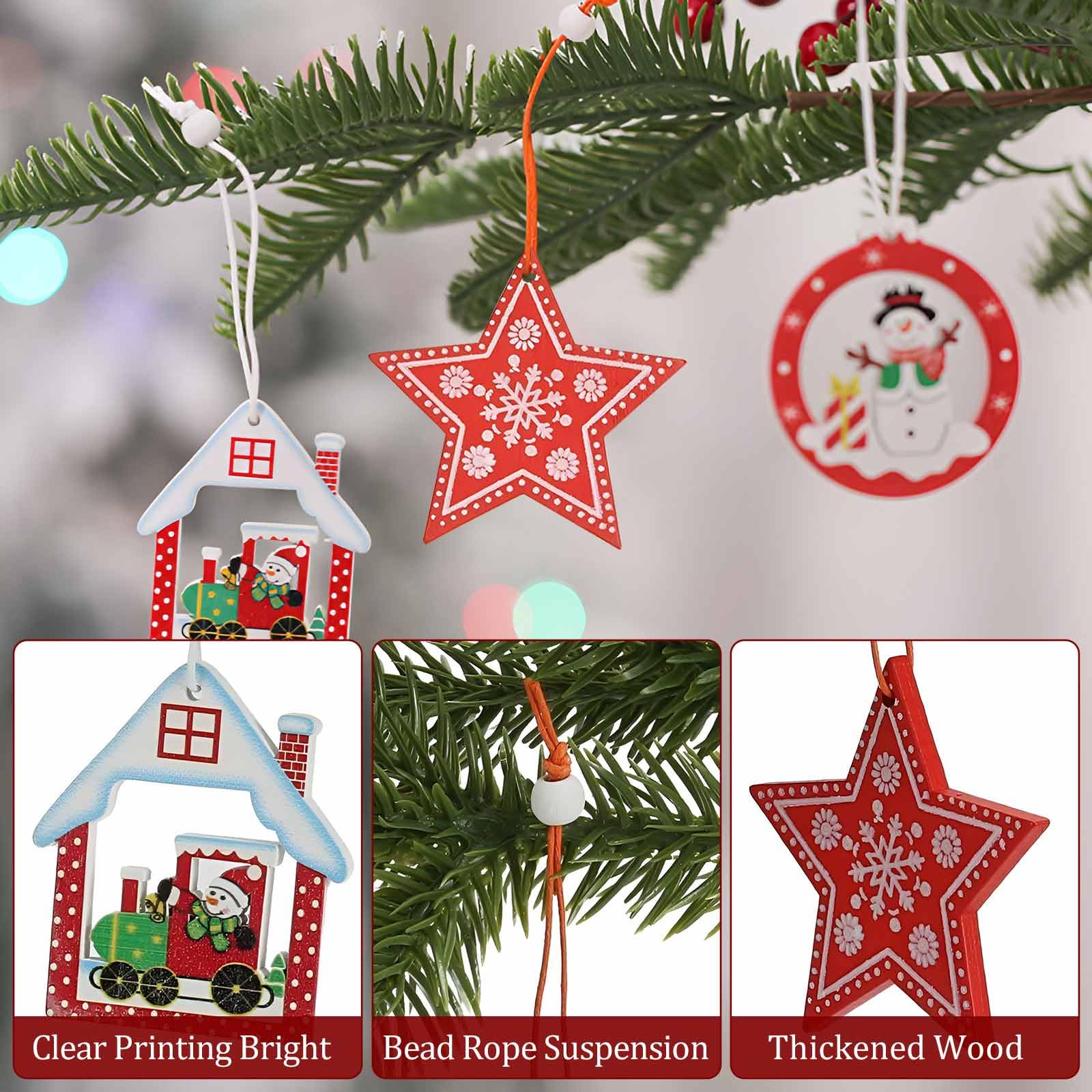 6pcs Décorations de sapin de Noël, Pendents en bois, Artisanat