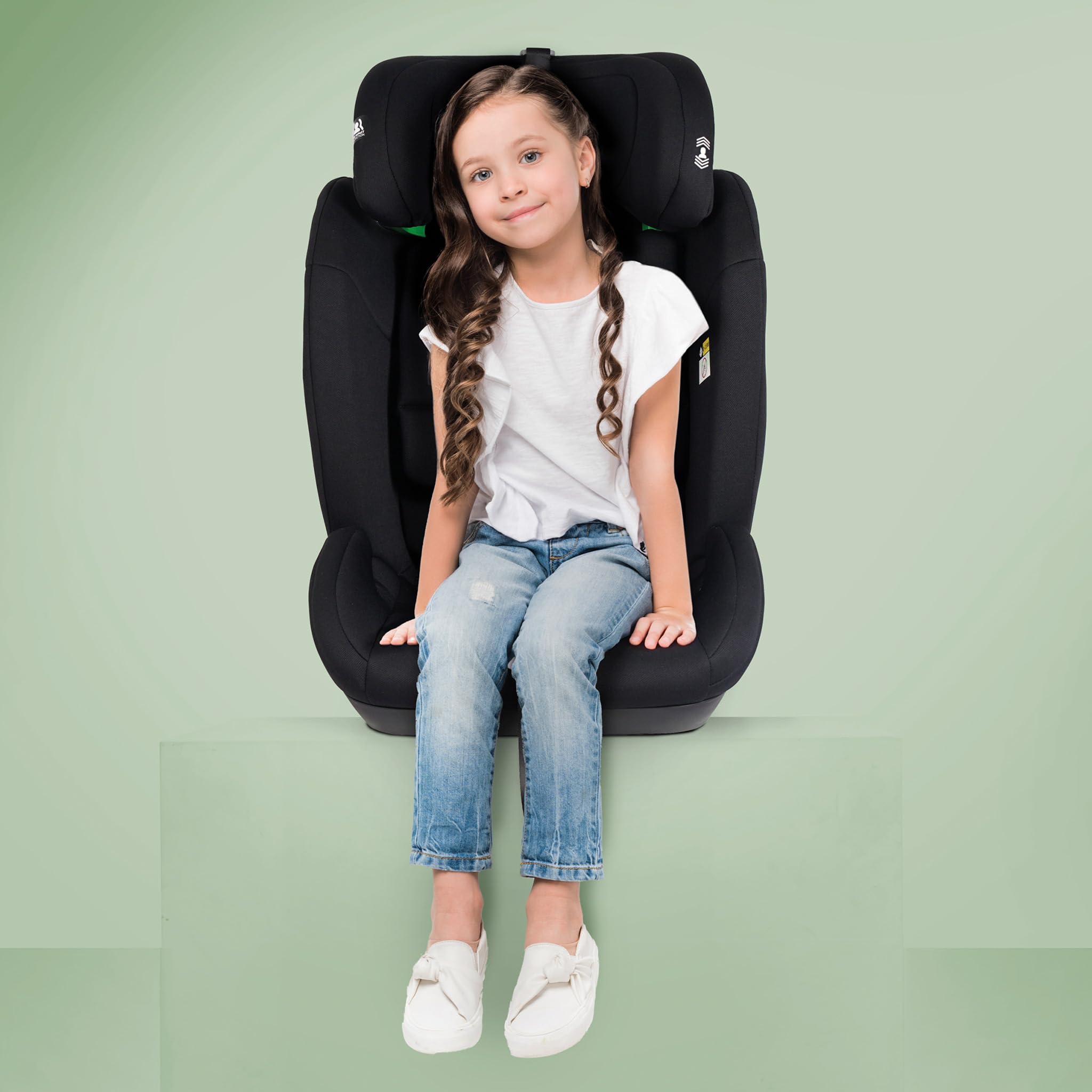 babyGO Lumo Kindersitz nach neuer I-Size Norm - Kindersitz/Autositz für Kinder (76-150 cm) Schwarz