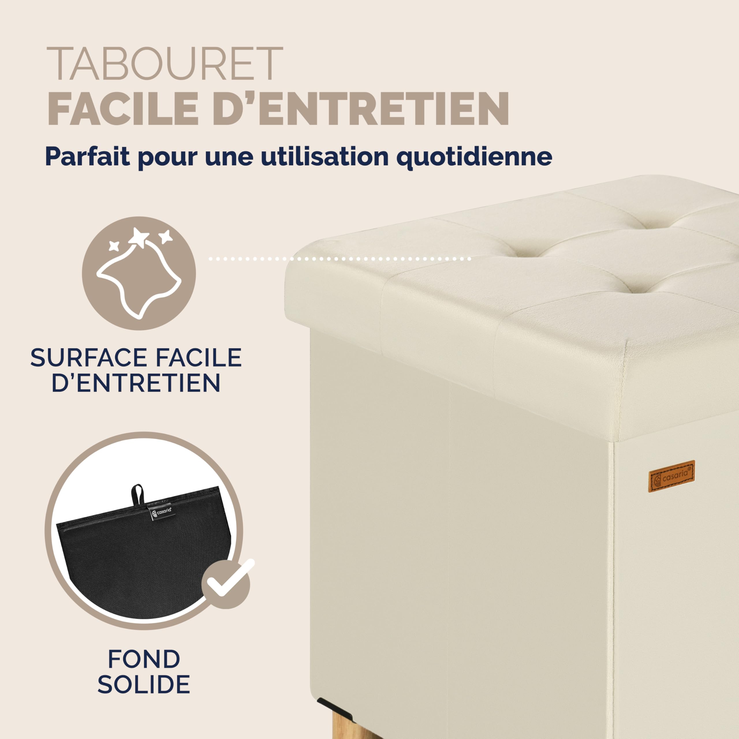 Casaria® Tabouret Cube avec Espace de Rangement Velours Beige Petit Pouf Pliable 38 x 38 x 38 cm Coffre de Rangement Repose-Pied Coffre à Jouet Salon Chambre