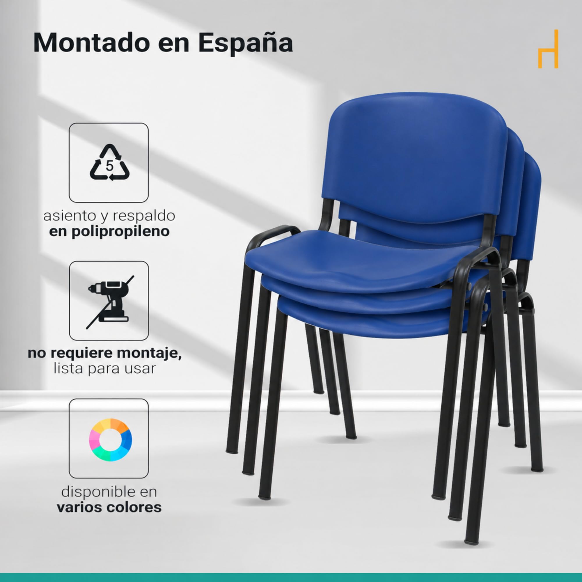 La Silla Confidente ISO de Plástico Apilable Pack de 4 Azul para Sala de Espera Oficina Reuniones