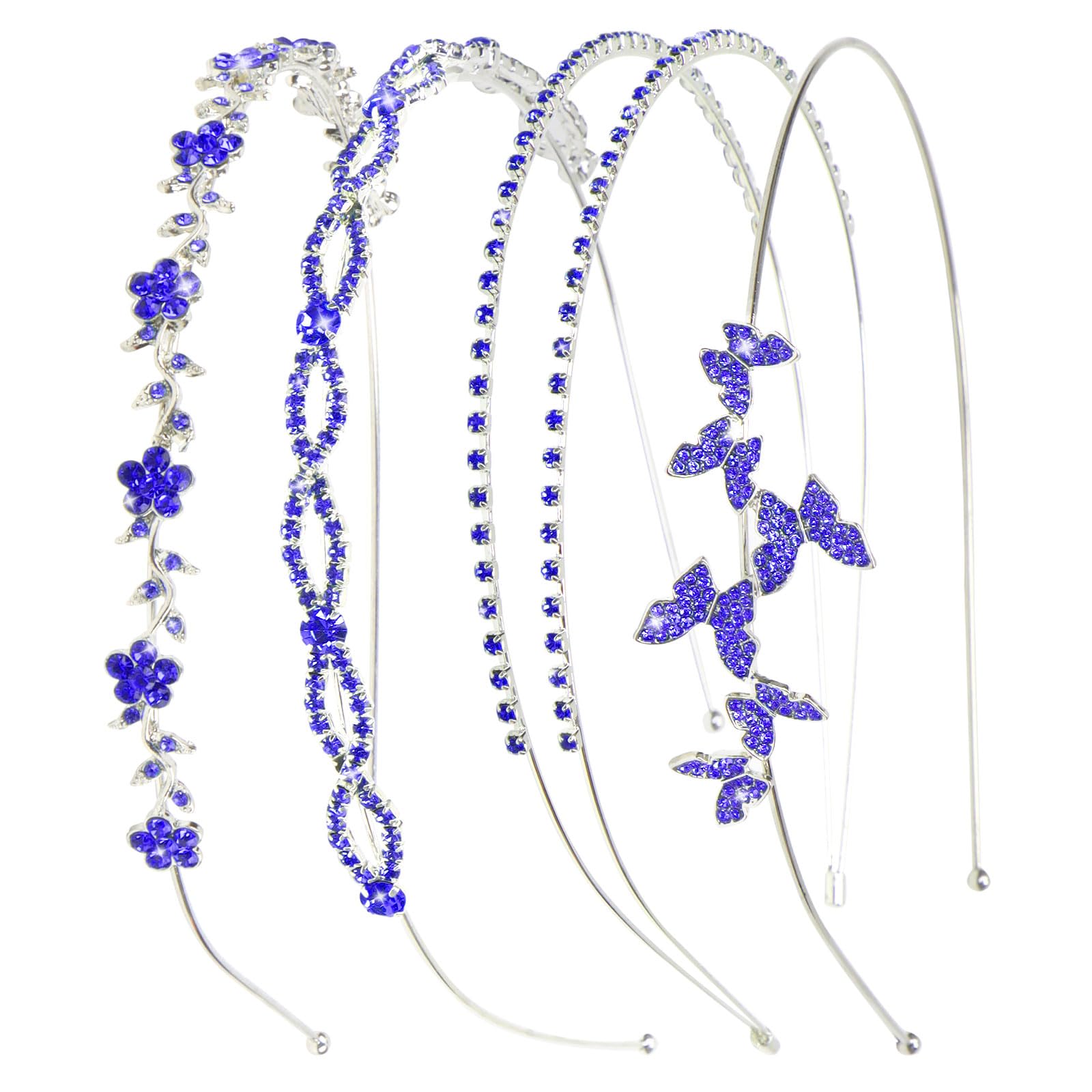 Large Serre-tête De Luxe Bleu Royal Fait Main - Strass Et Brocart - Accessoire Cheveux Femme