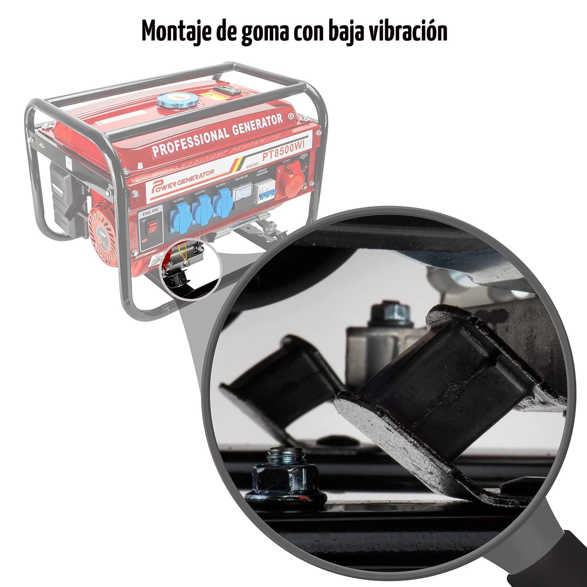 Generador de corriente con gasolina | Accesorios incluidos | Grupo electrógeno silencioso | 5 enchufes 3 x 230 V / 1 x 400 V / 1 x 12 V | 6,5 CV