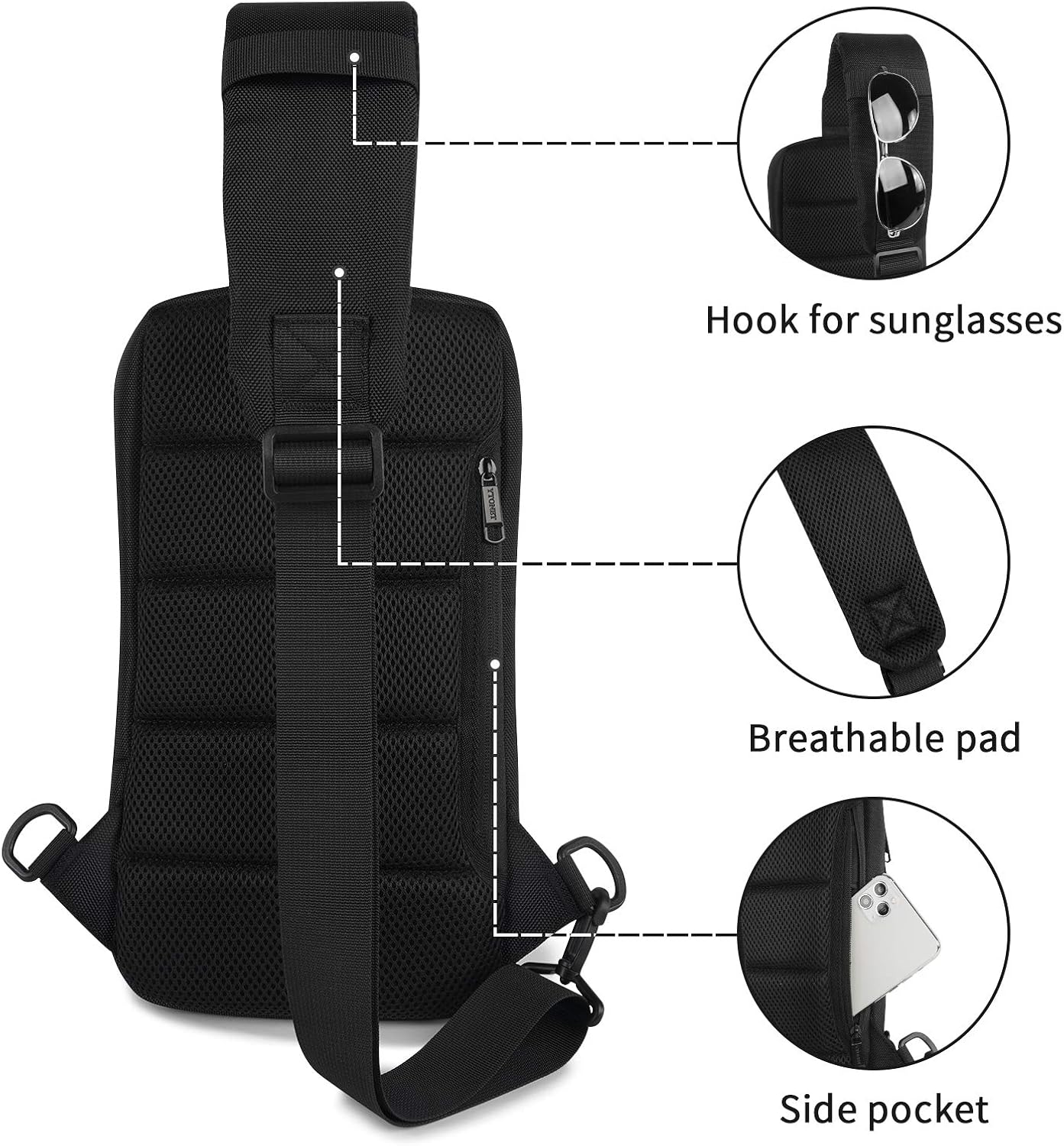 Ytonet Sling Bag for Men, Casual Daypack Backpack Waterproof Anti Theft Crossbody Shoulder Chest Bag with USB Charging Port for Travel Hiking Camping, Black