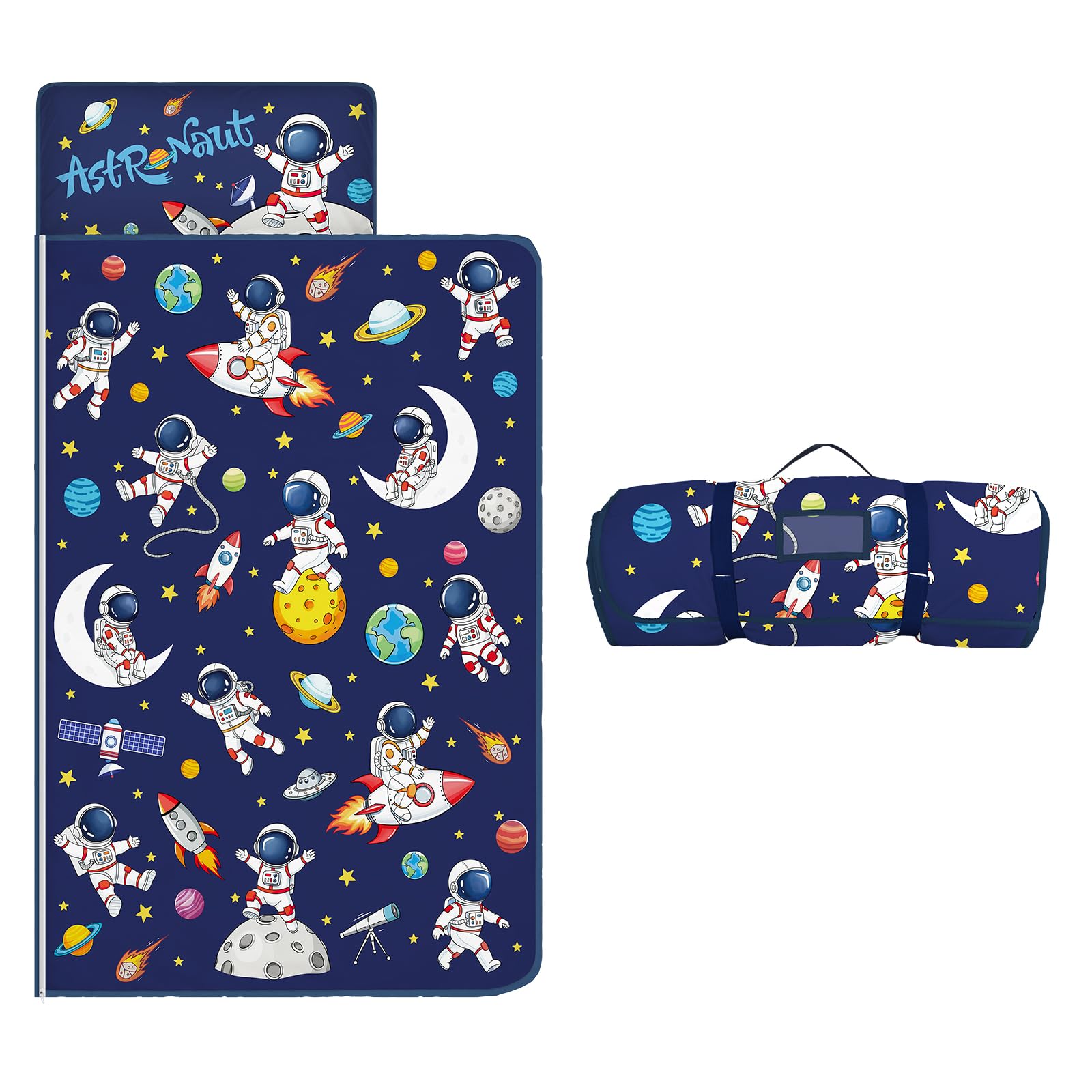 Nap Mat for Toddlers Kids Boys-Pillow,Mat,Blanket All in One-Kids Sleeping Bag for Bedroom Nursery Travel,Gift for Birthday Christmas,Astronaut โ image 1
