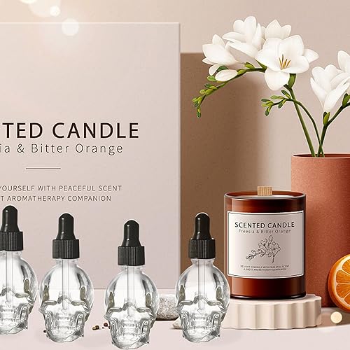 Miniatura 3 de Juego de 7 botellas con cuentagotas de cristal de calavera de 0.3 fl oz, a prueba de fugas, botella de aceites esenciales para almacenamiento y