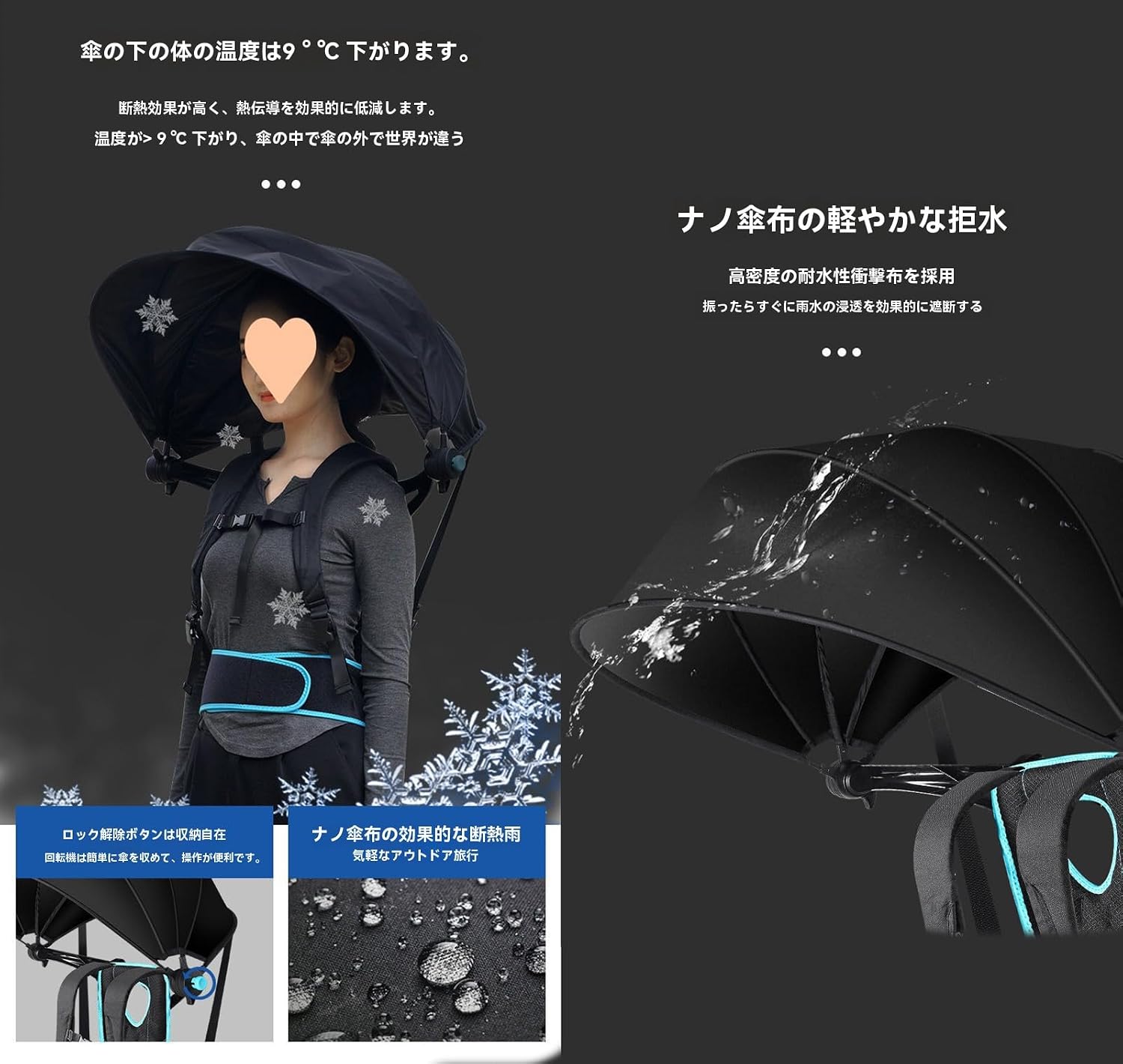 かぶる傘 ハンズフリー傘 釣り パラソル アウトドア 折りたたみ ハンズフリー 日差しカット 日よけ 【ニューオータニ︎スイーツコレクション︎ハンカチ︎】 晴雨兼用 暑さ対