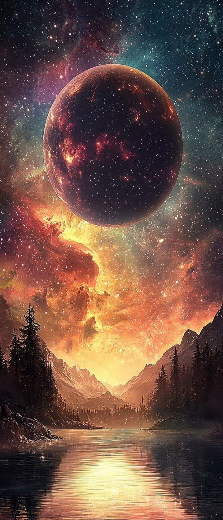 Malen Nach Zahlen 50x150cm Leinwand Planeten Malen Nach Zahlen Erwachsene mit Ohne Rahmen, DIY Kreativ Set für Erwachsene mit Pinseln und Acrylfarbe, Zimmer Deko See Landschaft Geschenk, P0M-533