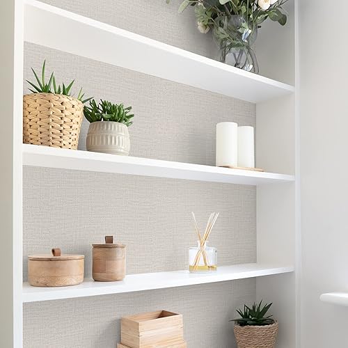Miniatura 6 de TANONE Papel tapiz de lino de 15.8 x 394 pulgadas, autoadhesivo de PVC, para despegar y pegar, papel tapiz de bricolaje de tela de imitación