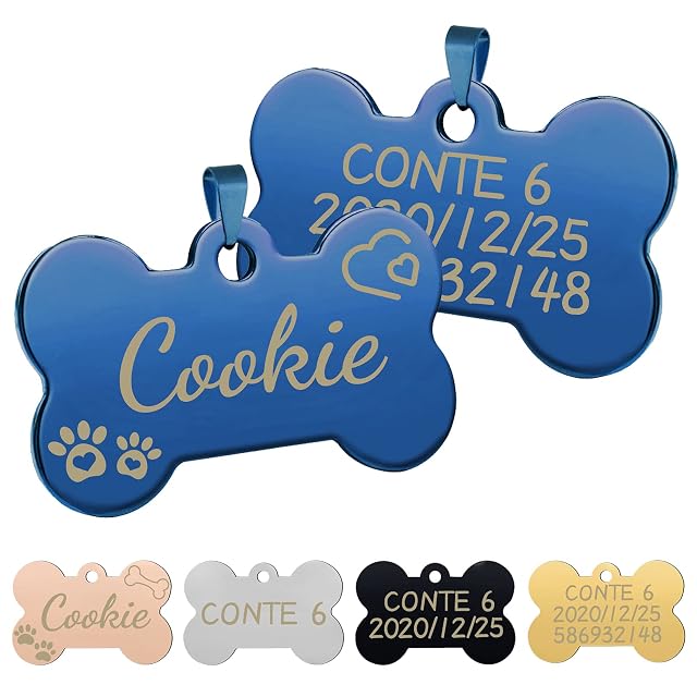 Uiopa 2 Piezas Chapa Perro Grabada, Hueso Placas para Perros Personalizadas de Acero Inoxidable