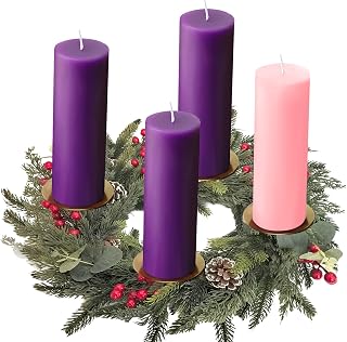 Pillar Advent Candle Set of 4 for Advent Wreaths Candle Holder Unscented Pillar Purple Pink Christmas Pillar Candles for Church & Home Decoration (2 x 6 inch)