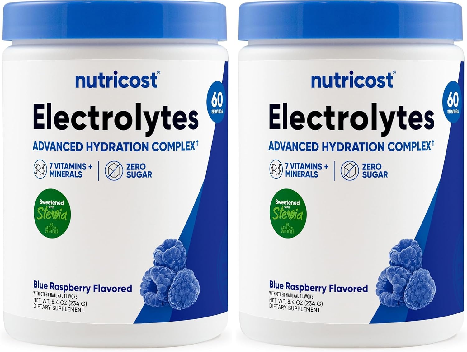 Nutricost Electrolyte Complex Powder (60 Servings, Blue Raspberry) - Hydration Supplement Drink Mix with Vitamins and Minerals (Pack of 2)