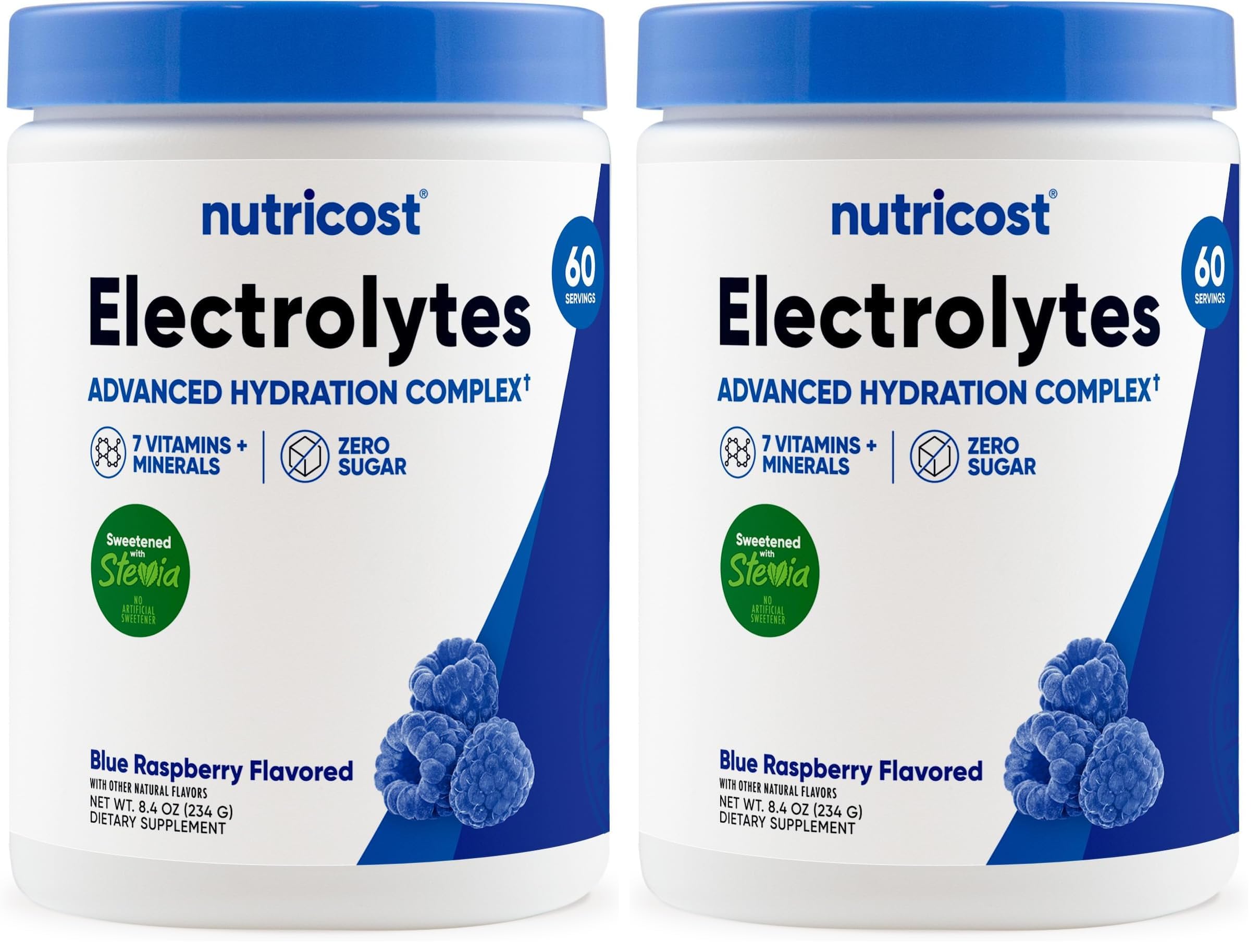 Nutricost Electrolyte Complex Powder (60 Servings, Blue Raspberry) - Hydration Supplement Drink Mix with Vitamins and Minerals (Pack of 2) Blue Raspberry 8.4 Ounce (Pack of 2)