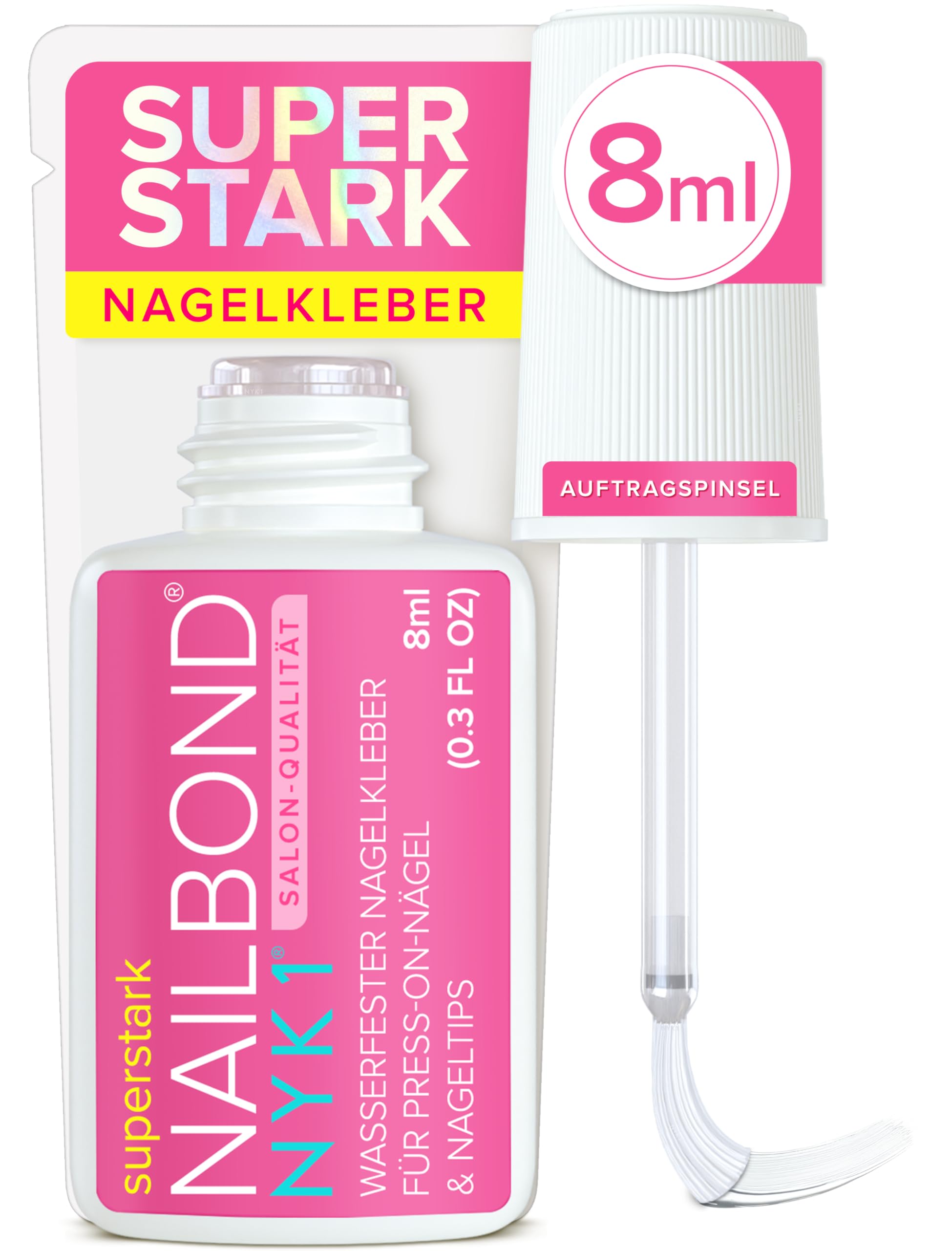 NYK1 NailBond Nagelkleber Für Kunstnägel Extra Stark (8ml) Pinsel On Nagelkleber Für Tips, Press On Nails Und Acrylnägel Nagel Kleber - Nagelkleber Für Eingerissene Nägel Anti-Pilz Nail Glue
