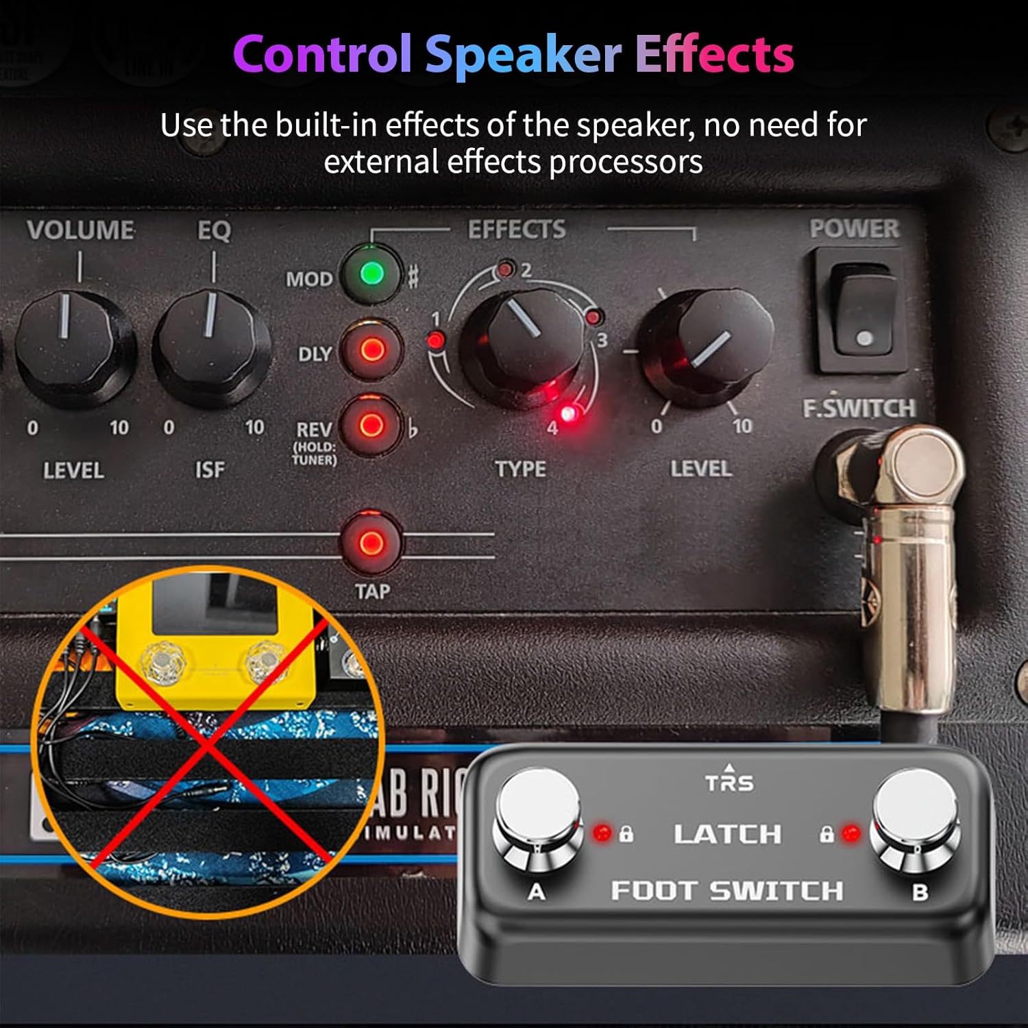 summina Dual Footswitch Pedal connected to a speaker amplifier
