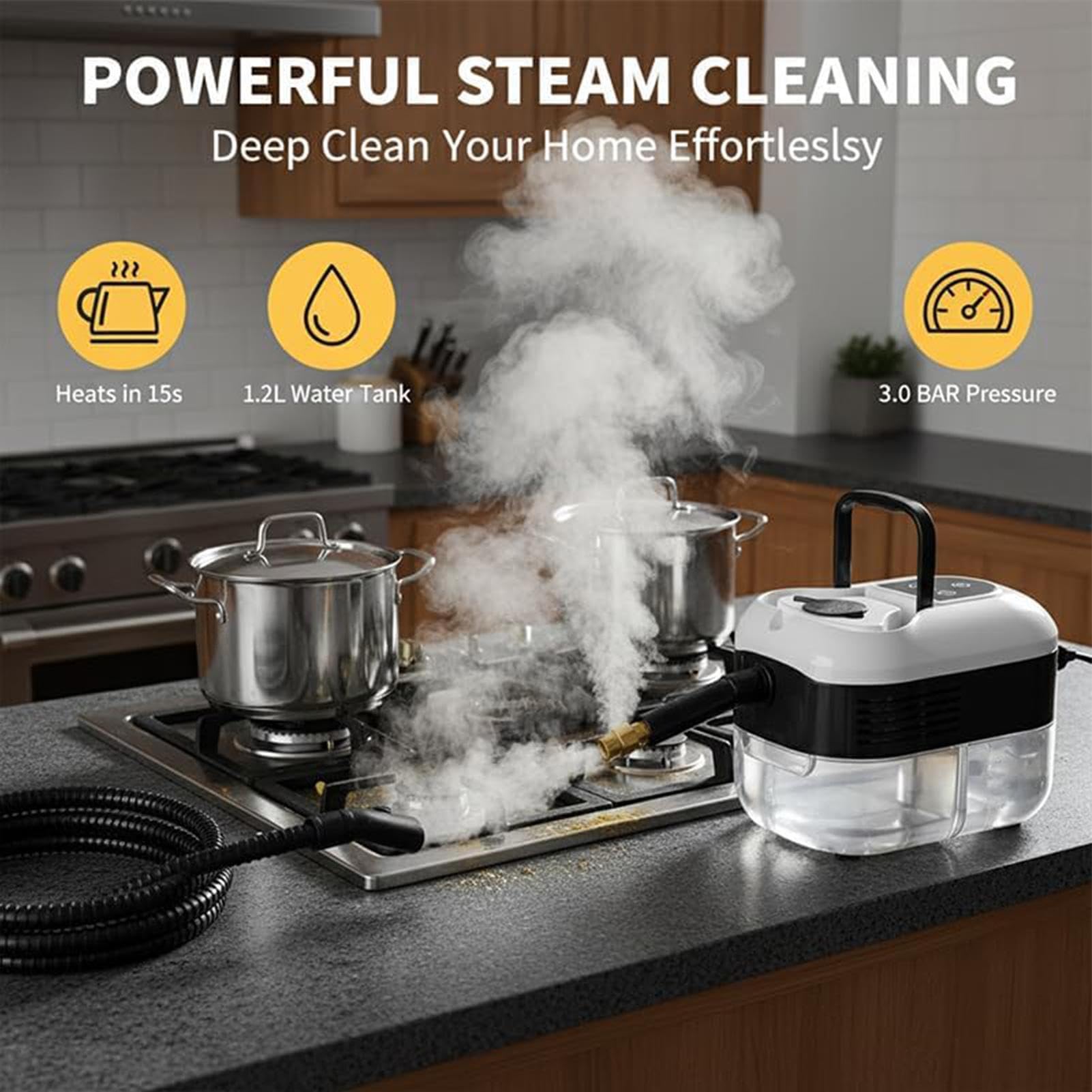 Limpiador A Vapor De Mano 2500W Portátil De Alta Temperatura | Limpiador A Vapor Para Toda La Limpieza Del Hogar Para Azulejos Juntas Suelo Ventanas Tapicería Sofá Alfombra Detallado De