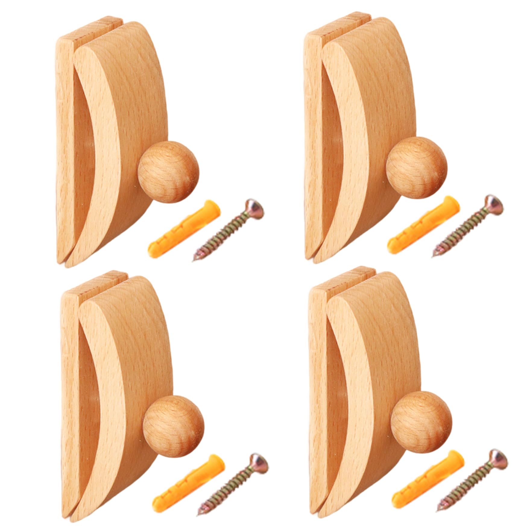 Crochets muraux en bois pour tapisserie et tapis | Set de 4 fixations minimalistes