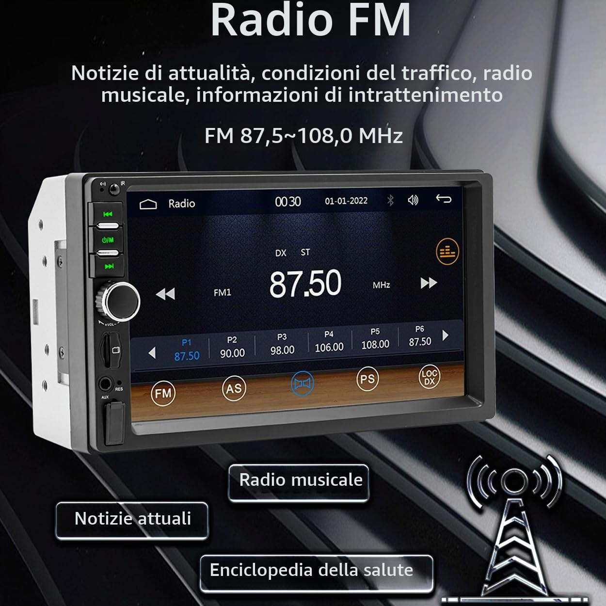 Autoradio 2 DIN Carplay Android Auto con Double DIN Auto Stereo 4LED 7 "Lettore multimediale MP5 Bluetooth USB Backup Monitor Auto Radio
