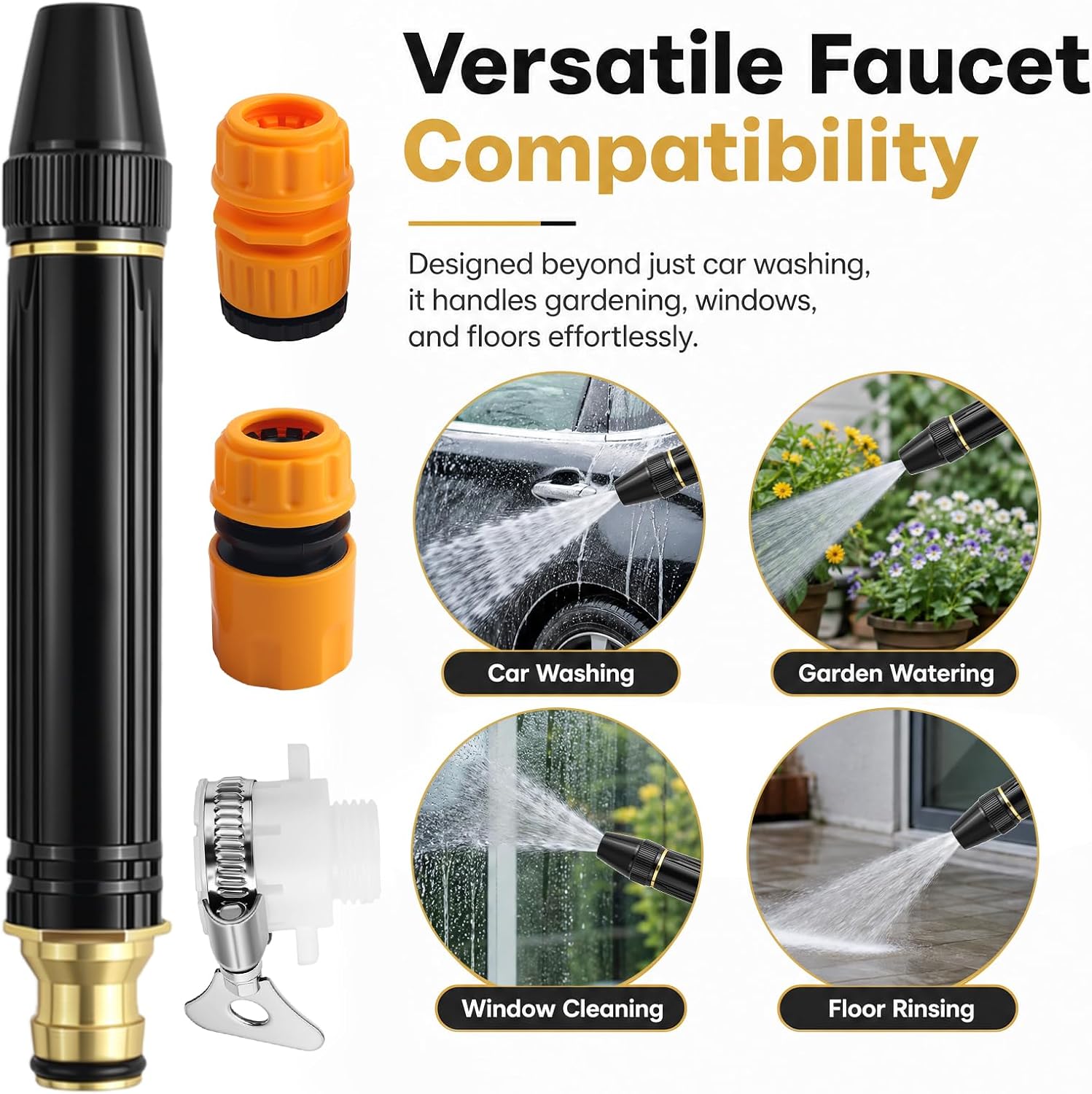 2026 Upgraded Home High Pressure Car Wash Water Gun,Adjustable High Pressure Water Cannon Nozzle Sprayer for Car Garden Driveway Washing,Portable Highs Pressures Hose Nozzle