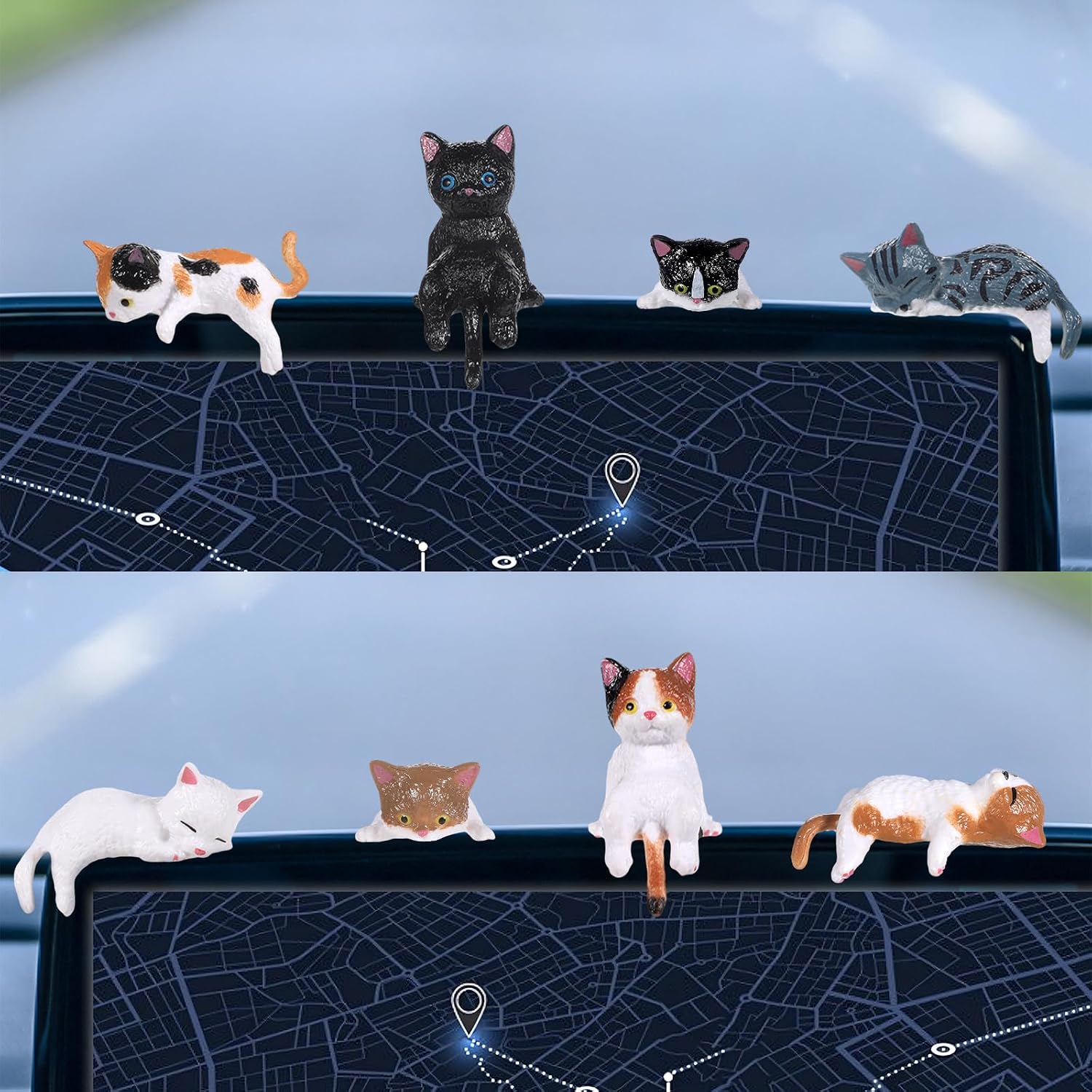Tucnoeu 8pcs Cute Cat Fingurine, Mini Cat Figurines, Computer Monitor Decor, Car Accessories Interior, Mini Resin Cats for Computer Monitors, Car Screens, Desks