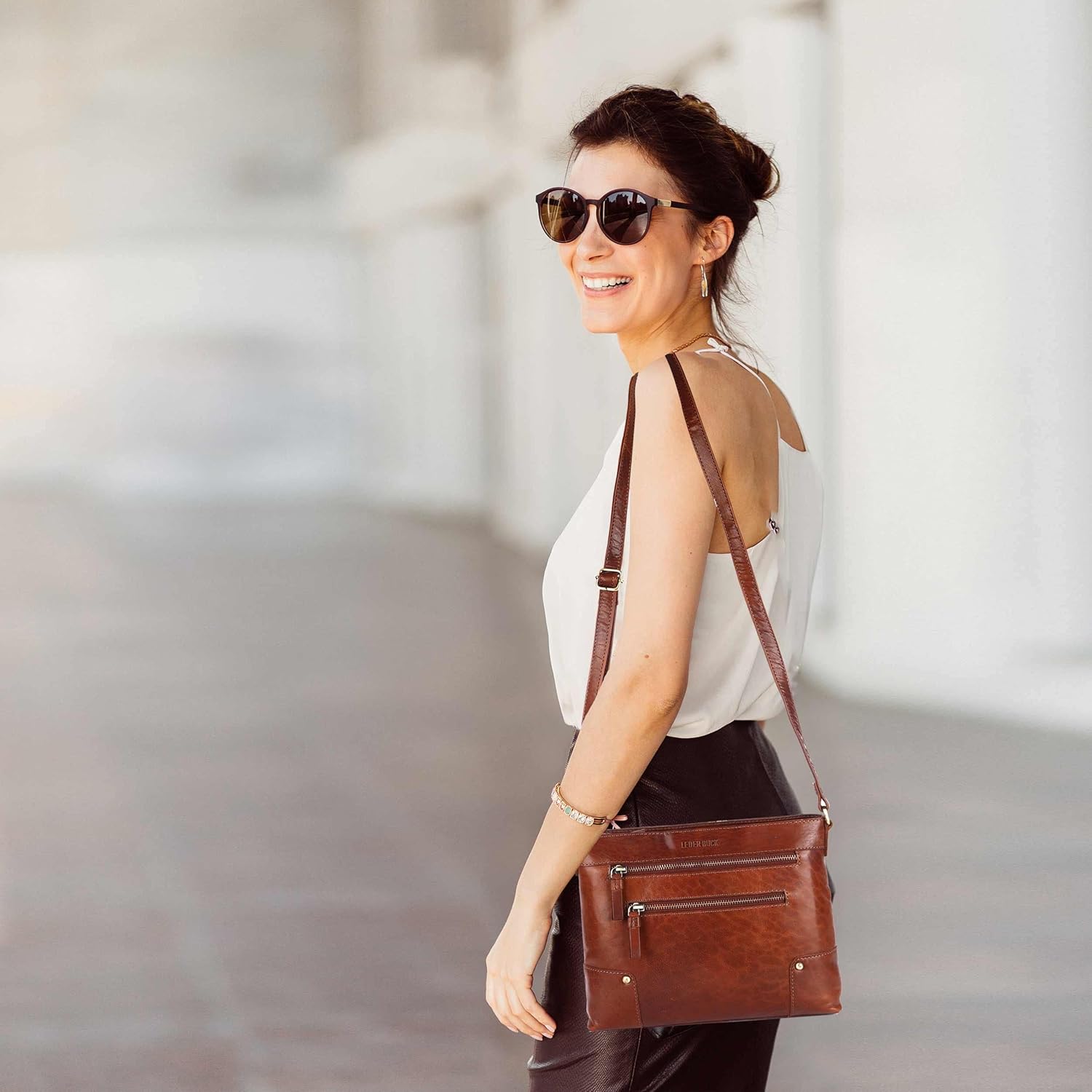 Mia Soft Real Leather Womens Crossbody Handbags and Purses-Triple Zip Premium Sling Crossover Shoulder Bag - Image 2