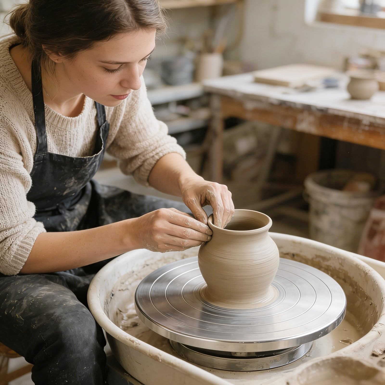 Töpferscheibe, 30cm Aluminium-Drehscheibe, Doppelseitiges Töpferrad für Bildhauerei Keramik Modellbau Kuchendekoration Figurenmalerei, zum manuellen Drehen