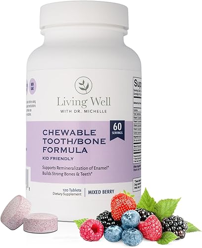 Miniatura 1 de Living Well with Dr. Michelle Suplemento dental y hueso para niños, masticable para dientes fuertes y defensa de caries, calcio, D3, K2, magnesio,