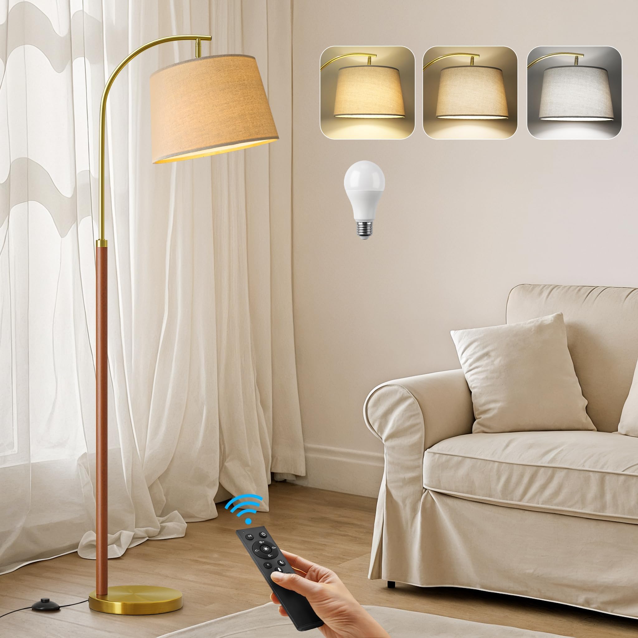 G-SAFAVA Wood and Gold Floor Lamp