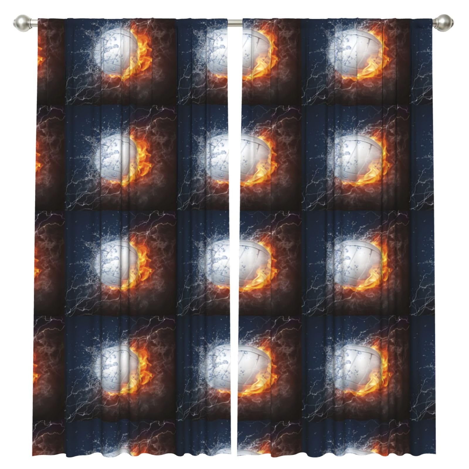 InOmak Ice And Fire Volleyball, 2 Panels Window Curtains 52 x 84 Inch Blackout Curtains for Living Room Bedroom