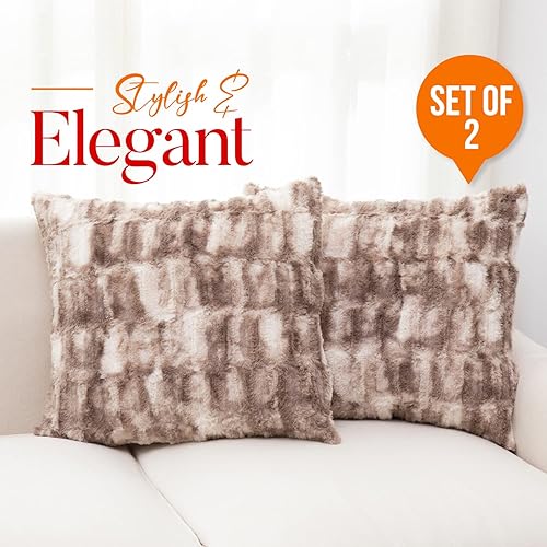 Miniatura 4 de Cheer Collection Juego de 2 almohadas decorativas de piel sintética con rellenos para sofá, cama, dormitorio y sala de estar, almohadas decorativas