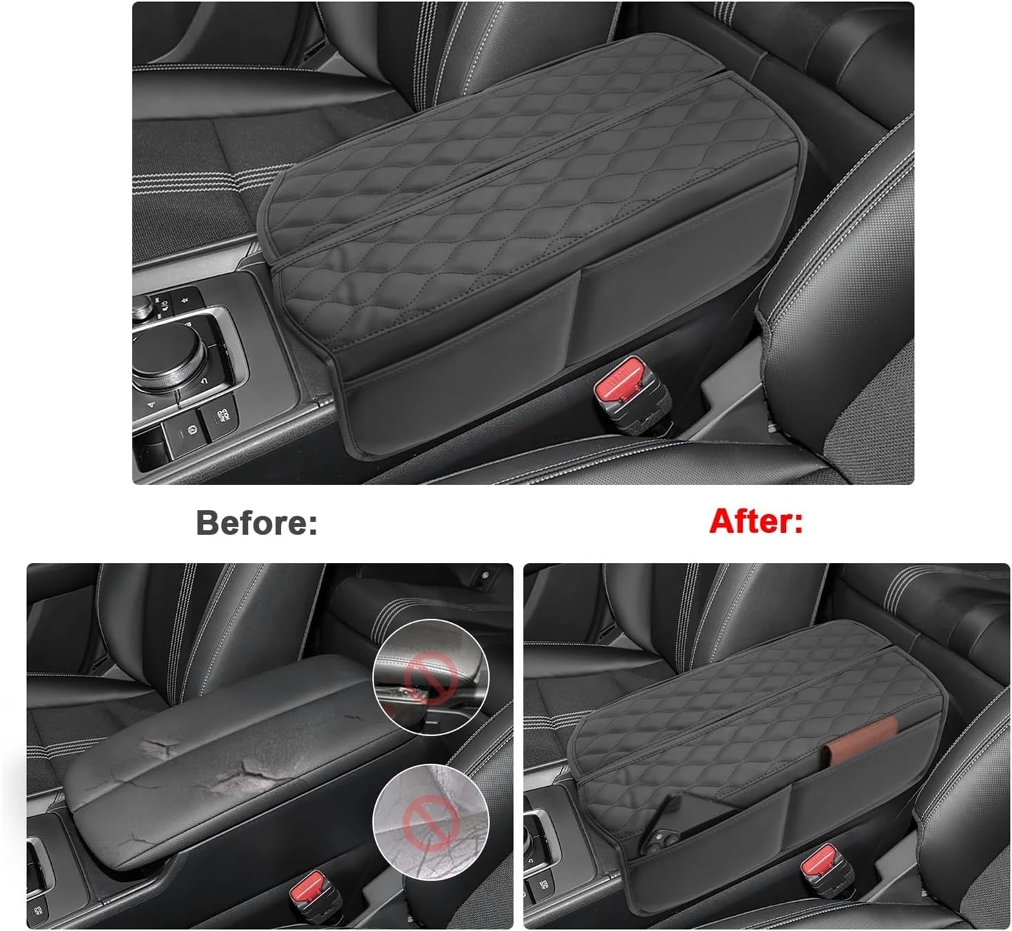 Car Armrest Box Cover Compatible with Mazda CX-50 2023 2024 Central Control Armrest Storage Box Pad Auto Compatible with Mazda CX-50 Accessories 2024(Black Brown)