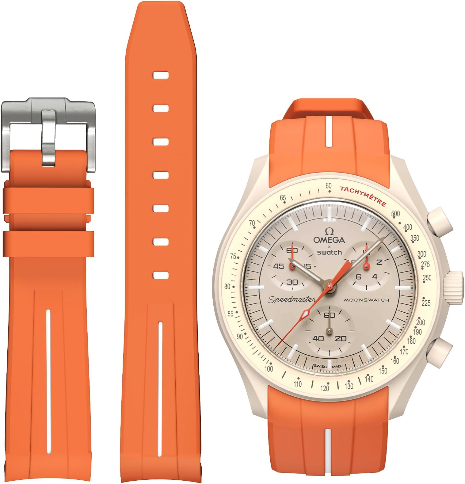 Strap for Omega x Swatch MoonSwatch Watch 20mm,Soft Rubber Omega X Swatch Moonswatch Speedmaster Replacement Strap,Curved No Gap Moonswatch Swatch strap for Men Women
