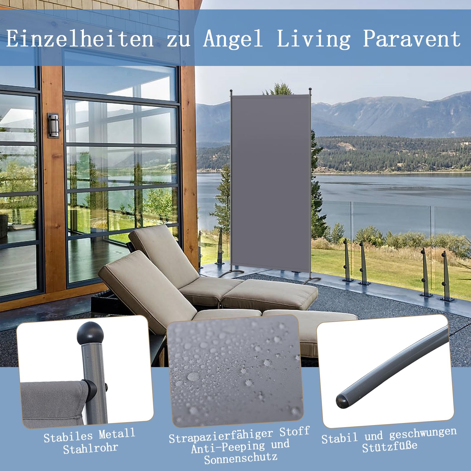 Angel Living 1 Teilig Paravent, Raumteiler Klappbar Freistehend Sichtschutz, Trennwand, Raumtrenner Stellwand für Innen Garten Balkon Terrasse 81x180cm (Grau)