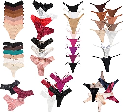 Paquete variado de ropa interior para mujer, tipo de tangas con espalda en T, calzoncillos de encaje, bikinis variados