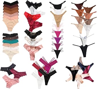 Womens Underwear Variety Pack Panties, Kinds of T-Back G-String Thongs, Lacy Briefs Hipsters Bikinis Undies Assorted