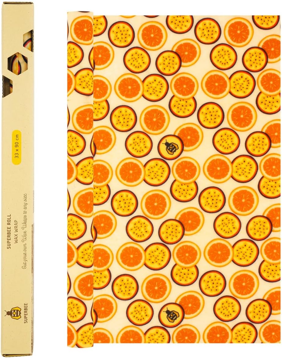 SUPERBEE Beeswax Wrap Roll XL, Reusable Beeswax Wrap for Food, Wrap Roll, Reusable Bees Wrap Paper for Wrapping Vegetables & Cheese, Bowl Covers and Sandwich Wrapping Paper, Hexagonia - 35x13"