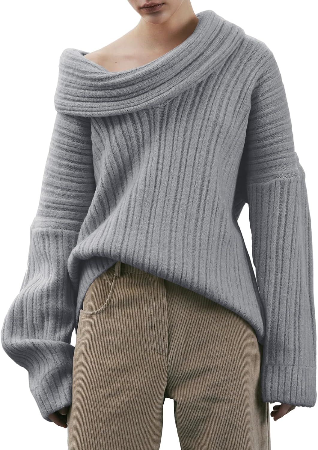 Saodimallsu Womens Off The Shoulder Sweater Top Oversized Fall Batwing Boat Neck Knit Sexy Casual Pullover