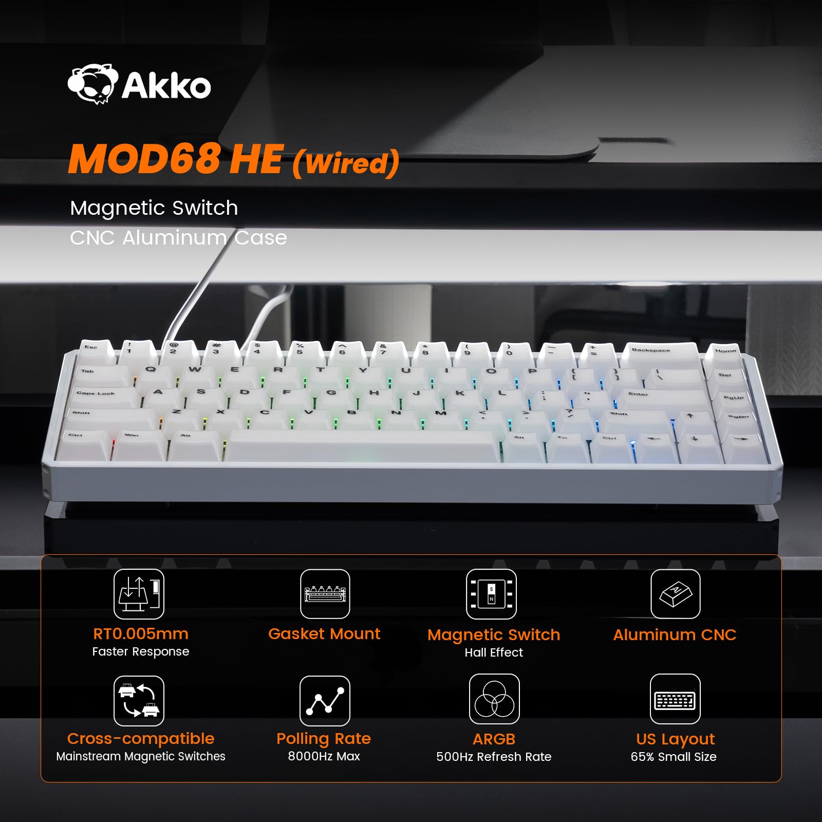 Akko MOD68 HE Clavier 65% Hall Effect Rapid Trigger Aluminium CNC QWERTY