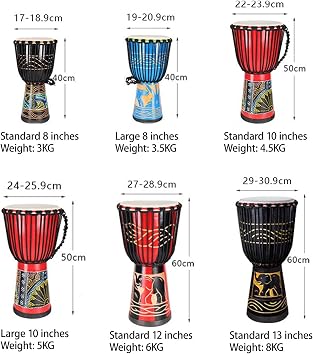 African Percussion Instruments African Drum Goatskin Drumhead Djembe Drum, Beginner Darbuka Drum Hand-Painted Pattern Hand Drum(Large 8-inch PVC-A)