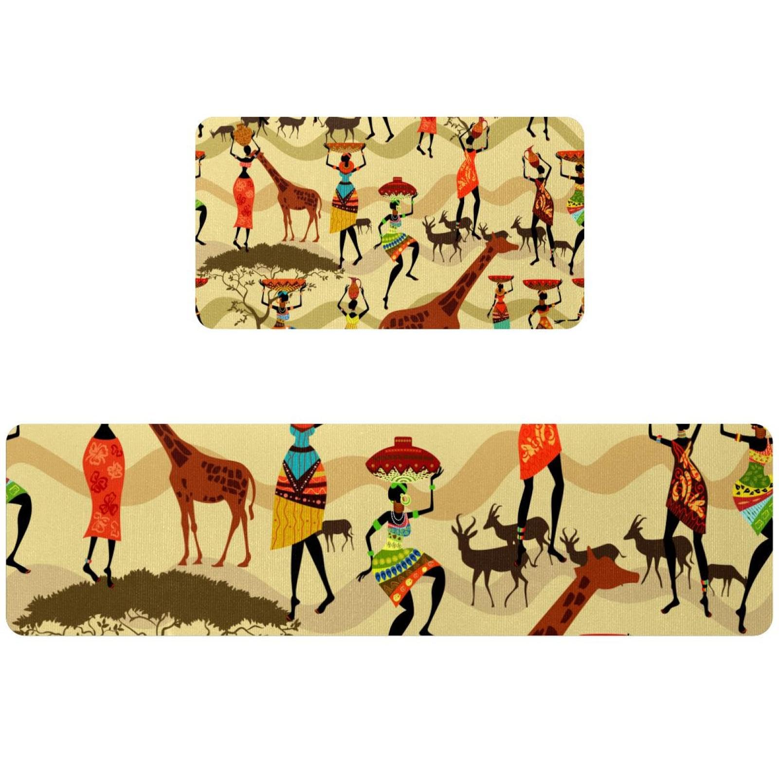 Lot de 2 tapis de cuisine absorbants et lavables motif africain