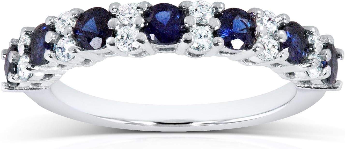 Kobelli Diamond and Blue Sapphire Band 1 carat (ctw) in 14k White Gold - Image 6
