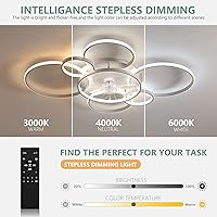 Vista 4 de Ventiladores de techo de 41 pulgadas con luz, ventilador de techo moderno con luces y control remoto, luz LED regulable, para sala de estar