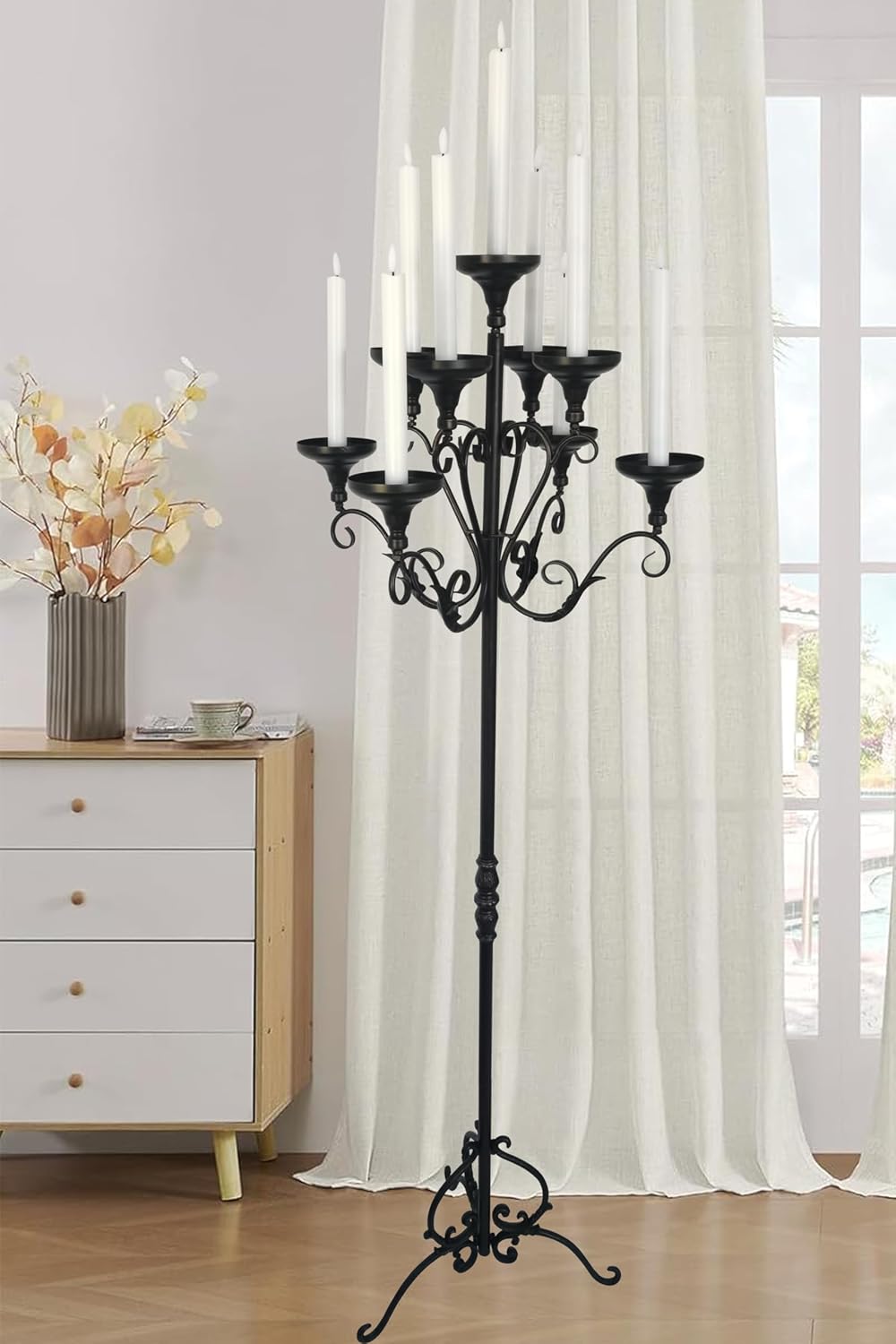Metal Tall Floor Candelabra - 9 Arm Candle Stand - Wedding Centerpiece - Image 3