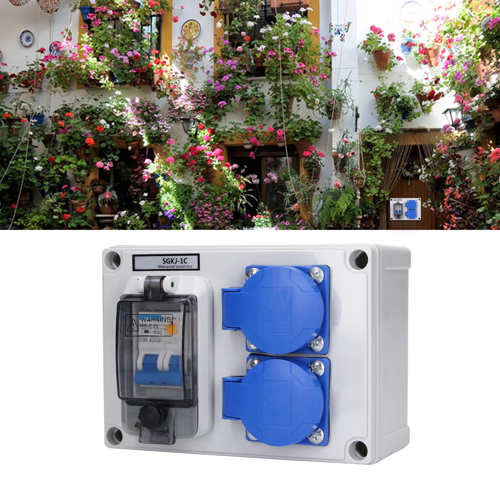 Eujgoov SGKJ-2C 2-pozycyjne Niemieckie Gniazdo Wodoodporny ABS Shell Power Outlet Box 200-250V z 230V 40A 1P + N RCD