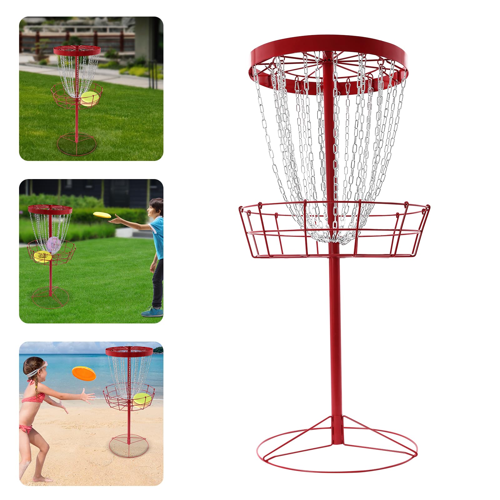 Cesta de golf de disco, altura 132 cm, cadena de doble capa, portátil, portátil, cesta de golf de disco para principiantes, personas mayores