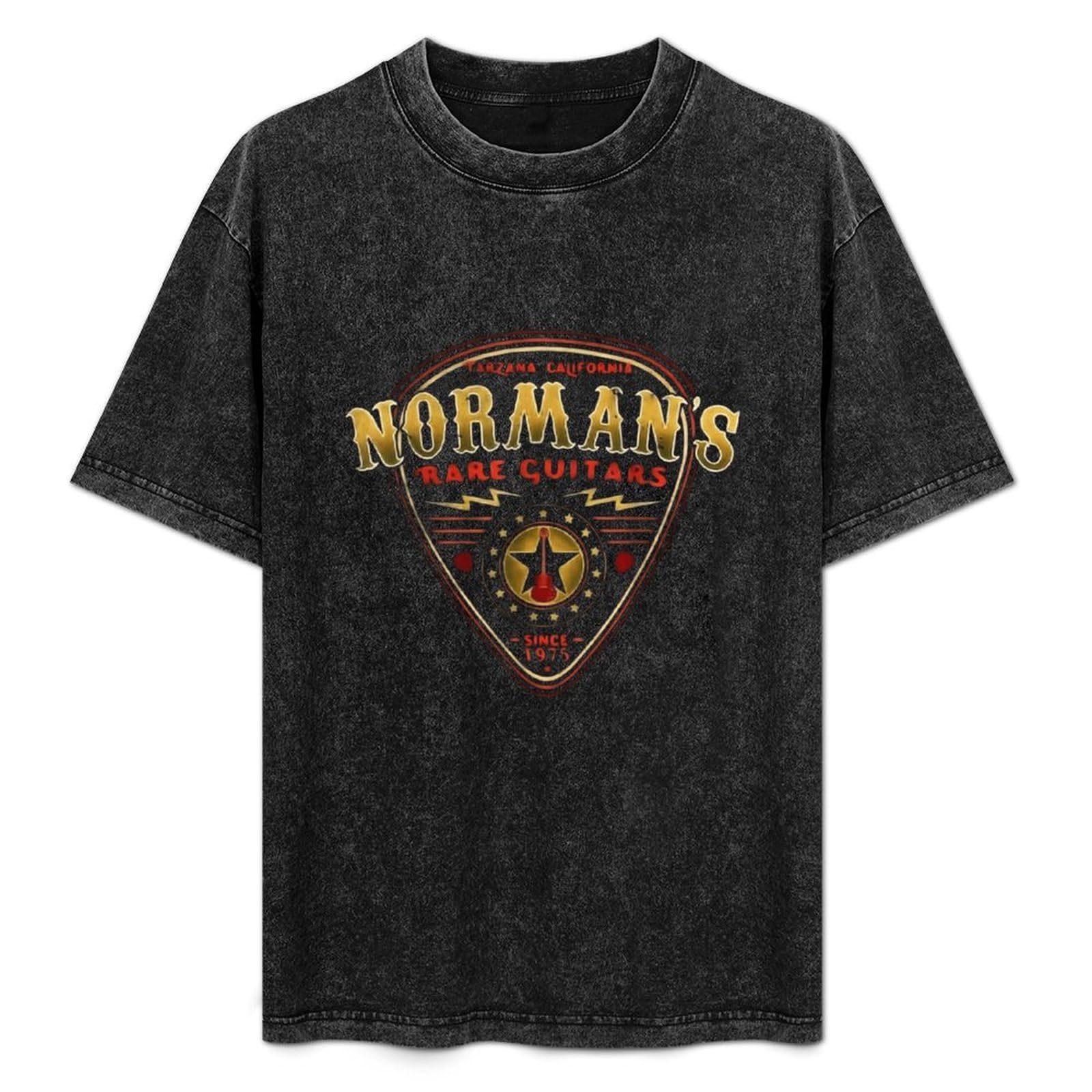 Nelayan Unisex Black Normans Rare Guitars Summer Casual Tee Short Sleeve Crew Neck Cotton Tops Washed Vintage T-Shirt Xl