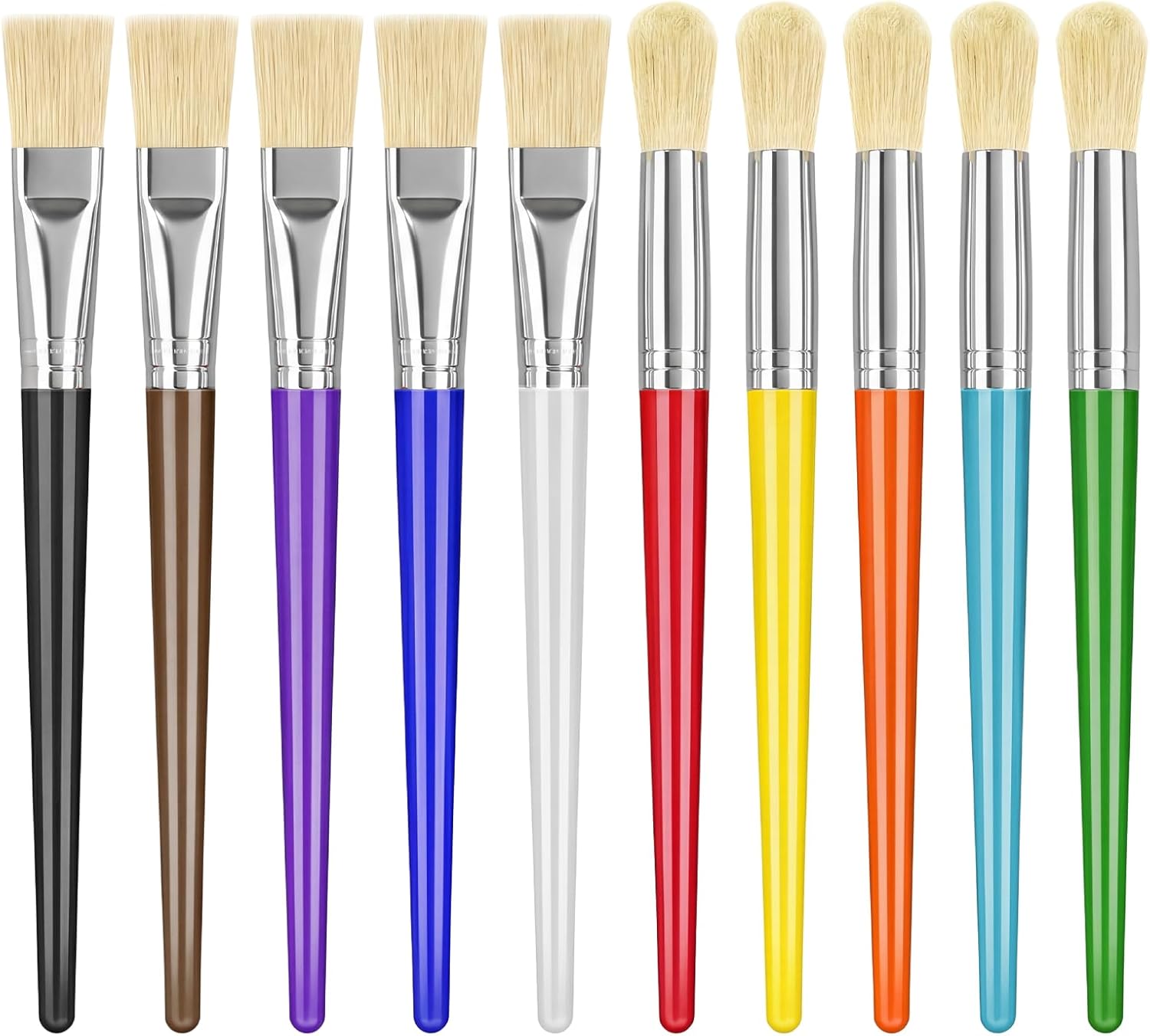 10 PCS Paint Brushes for Kids Toddler 1-5, Washable Kids Paint Brushes for Acrylic Painting, Large Round and Flat Craft Paintbrushes for Preschool Classroom Homeschool Art Supplies