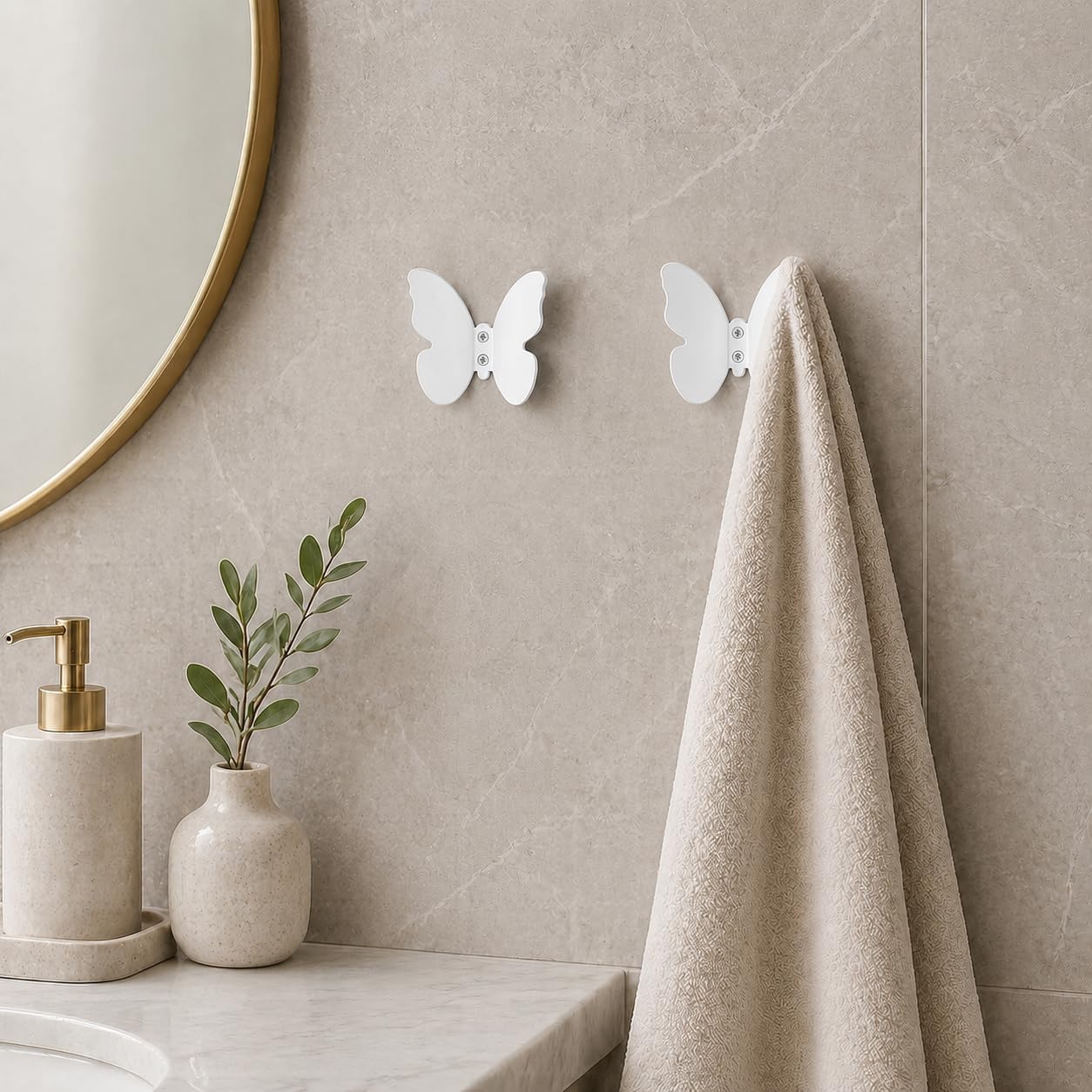 Z Metnal Wall Hooks Decorative, Small Modern White Butterfly Bath Towel Hook, Coat Hat Robe Hooks for Entry Bedroom, Stainless Steel, Wall Mounted, 2 Pcs image 4